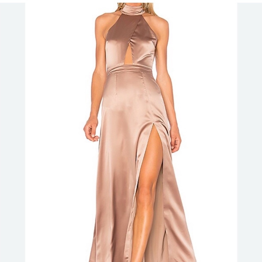 NBD X Revolve Zendaya Halter Gown Formal Dress in Warm Steel Medium